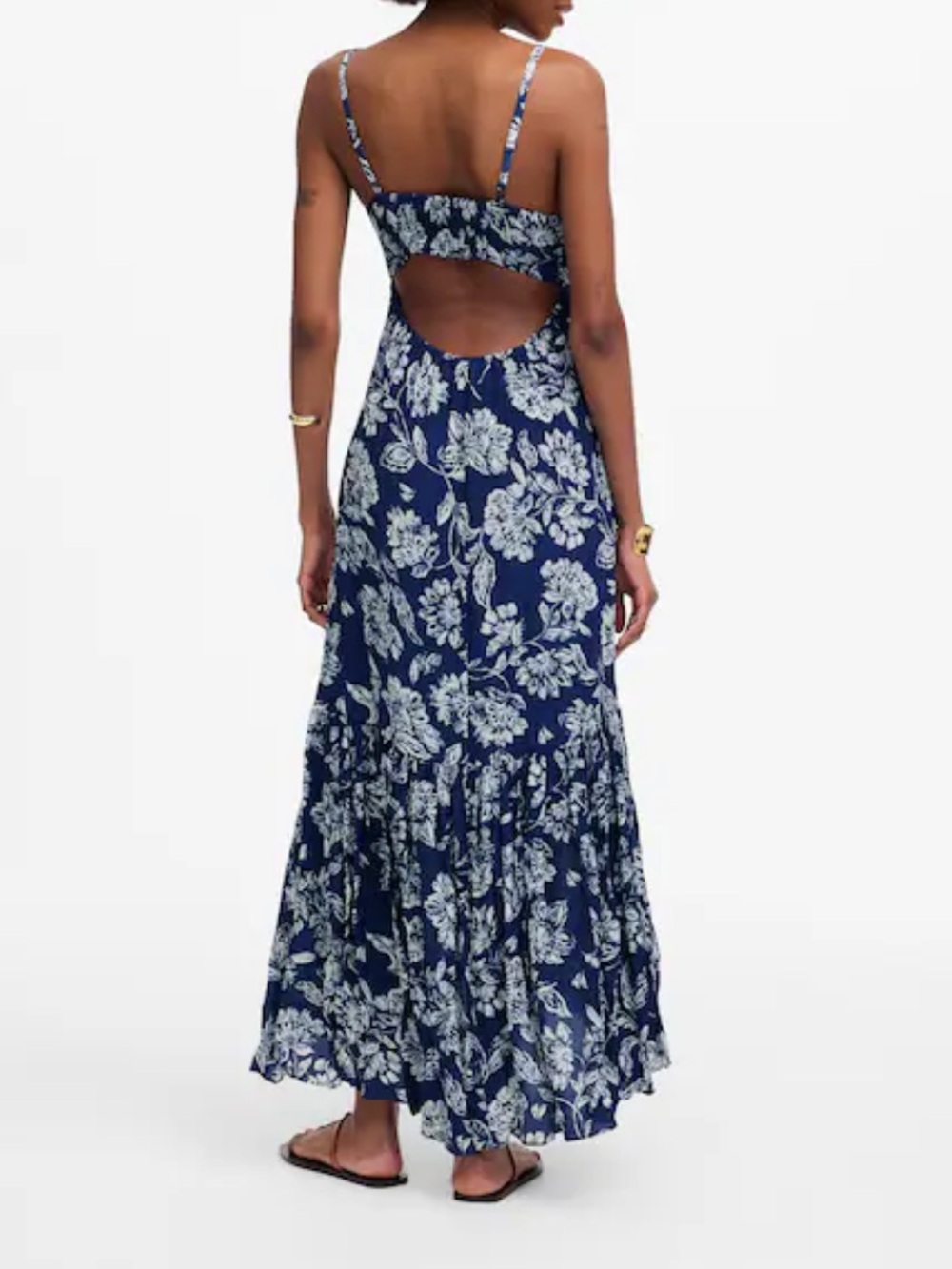 Abercrombie and Fitch Sz L Floral Cottage Navy White Maxi Dress